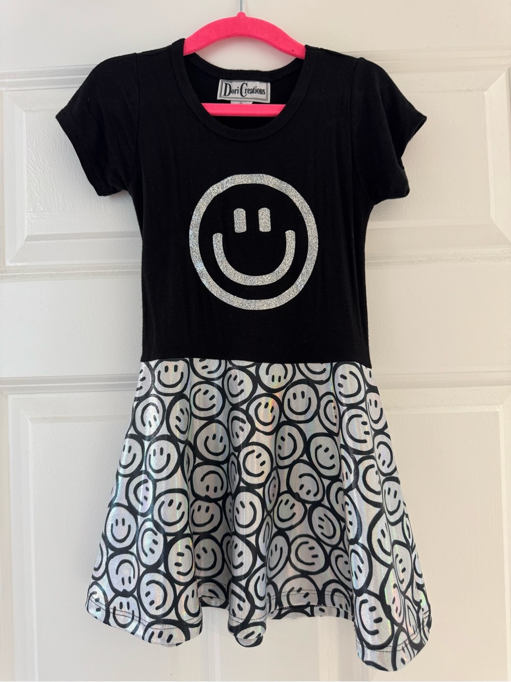 Dori Creations Girls' Black & Silver Smile Skater Dress